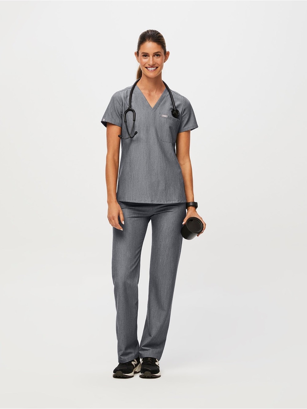 FIGS SET Women's Casma Scrub Top and Kade Cargo TALL Pants in Graphite Gray